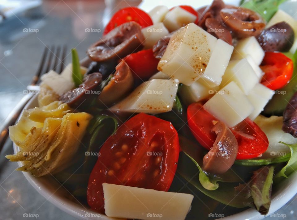 Fresh Tomato Salad. Salad With Feta Cheese And Heirloom Tomatoes
