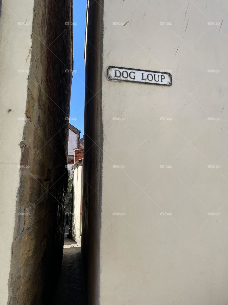 Glimpse of the scorching hot blue sky day from a very narrow alley called Dog Loup !