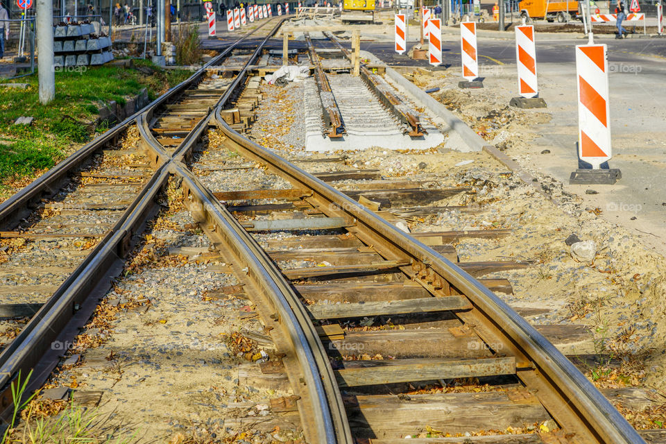 replacement of tram rails, railroad reconstruction on the city street