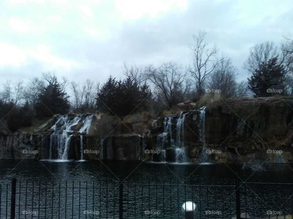The waterfalls at the old quarry are ice free right now at Daggett Memorial Park in Montello, Wisconsin.