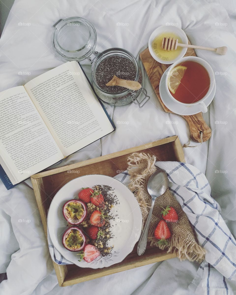 High angle view of healthy breakfast