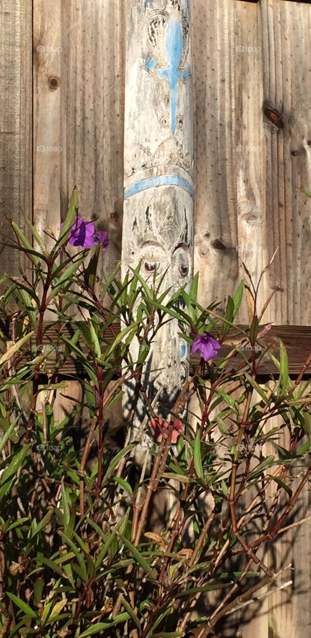 White. Mask. Garden. Decor. Wood fence. Purple. Flower. Pink lips. Long eyelashes. Color depth 