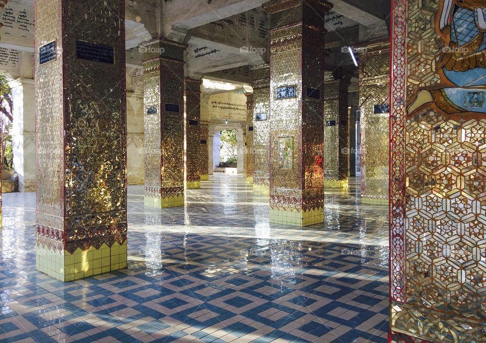 Mirror covered pillars in temple