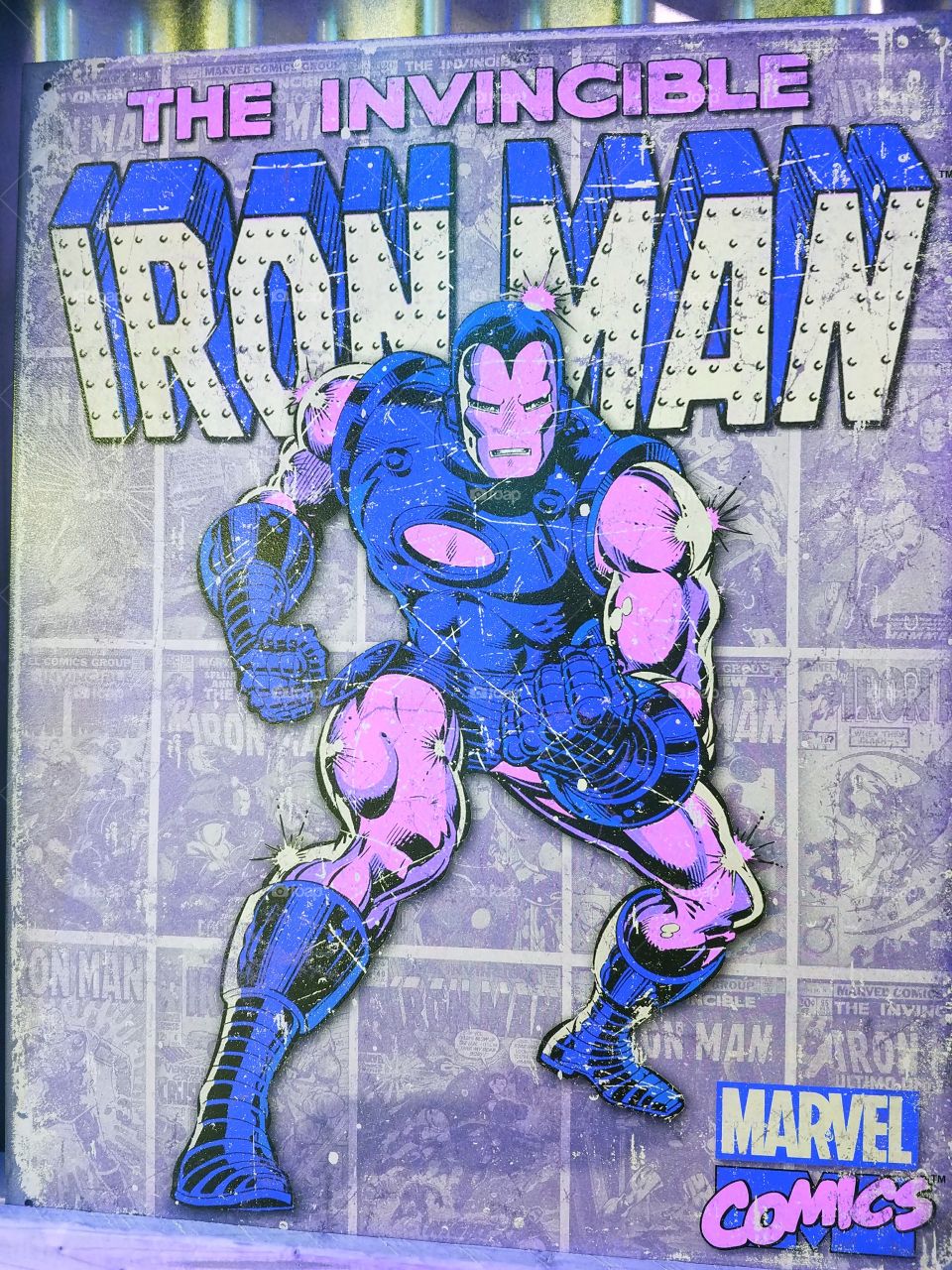 The Invincible Iron Man - Marvel Comics. Purple and Blue Poster.