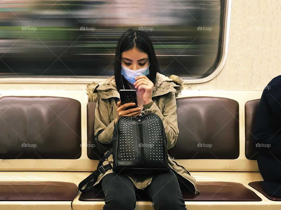 Traveling by subway train 