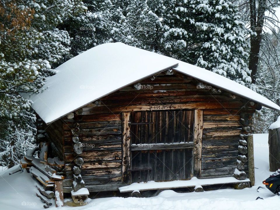 wooden mountain hut