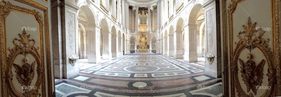 Pano, Royal Chapel. Panorama inside the Royal Chapel at the Palace of Versailles.