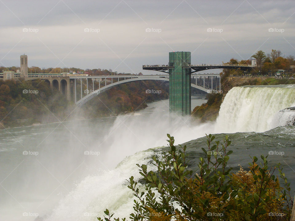 Niagara Falls on a cloudy day. In autumn after the indian summer