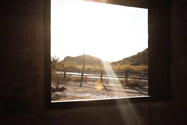 Sun ray coming through window in desert 