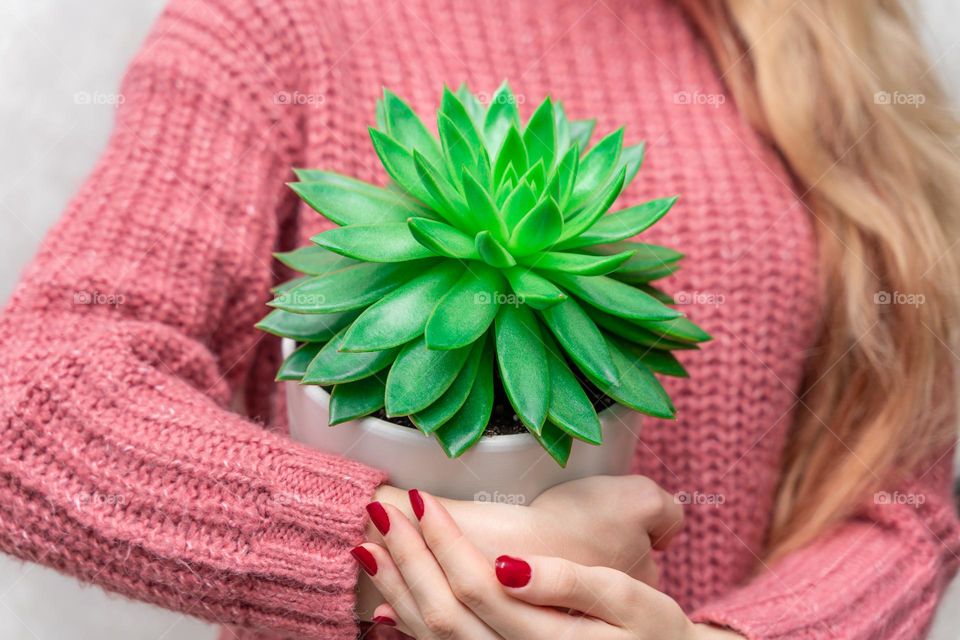 girl with home plant