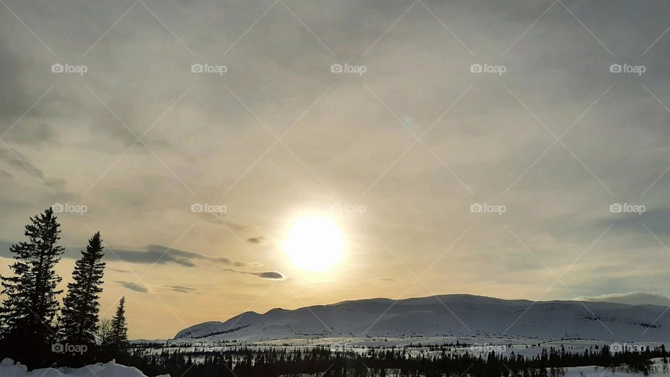 Mountainside in sunset