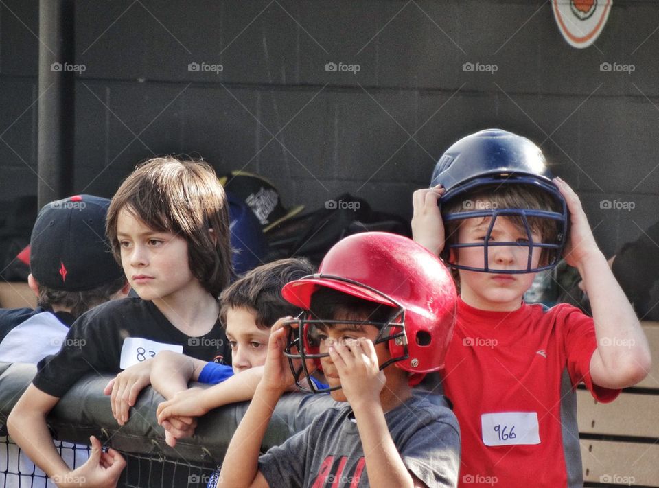 Young Little League Baseball Players. Young Children Playing American Baseball
