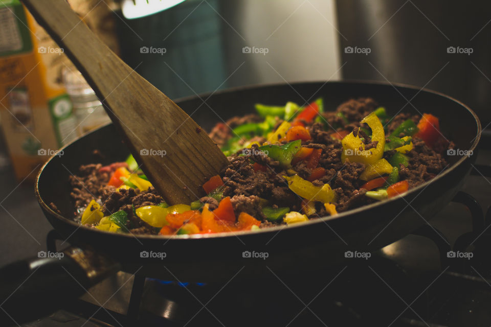 Cooking mystery meat and peppers