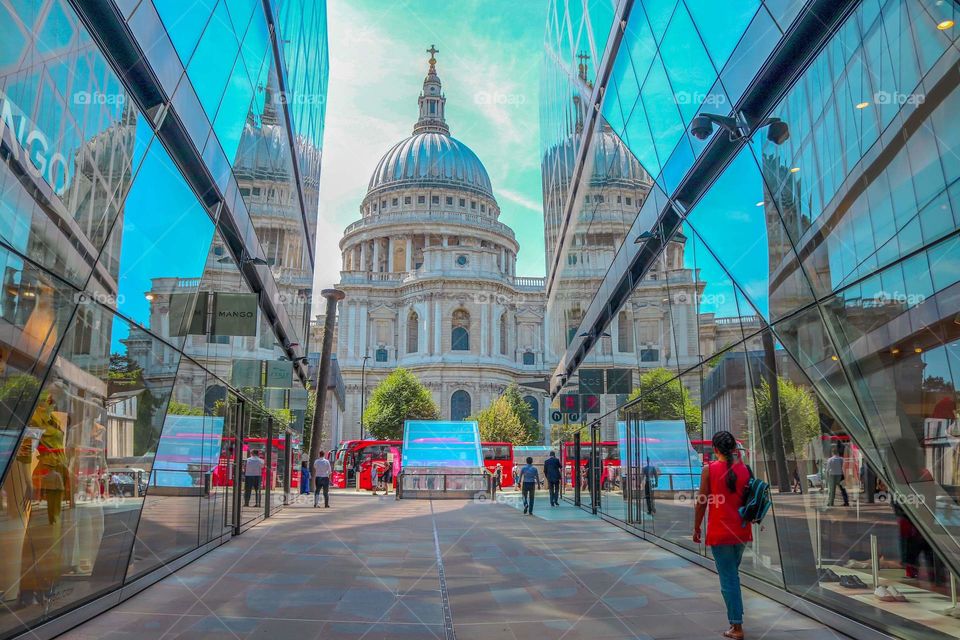 St Paul's Cathedral. Reflection.People. London