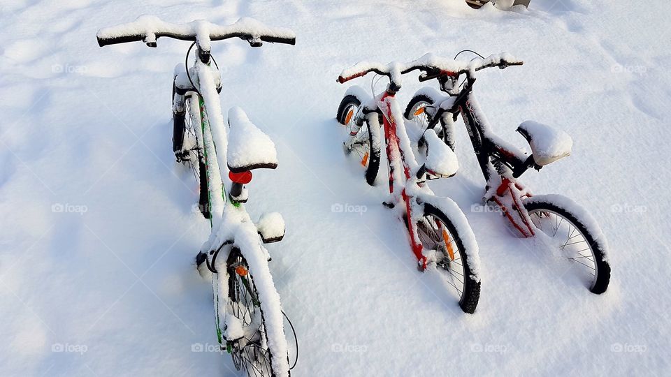 Snowcapped bicycles