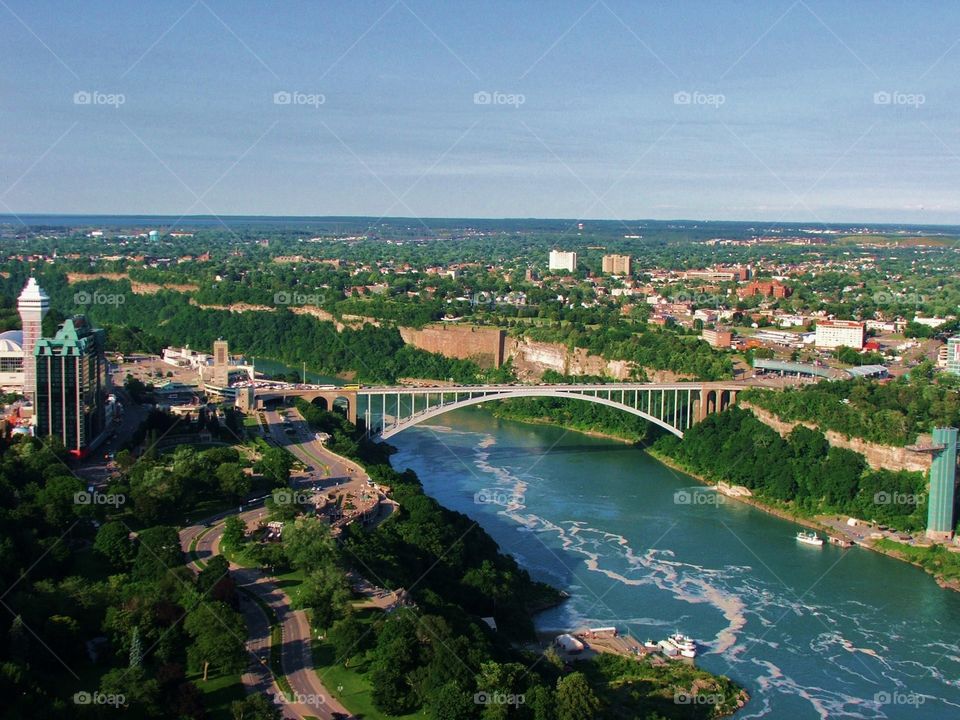 Border bridge for Canada and the USA overlooking Niagara Falls from The Canadian side. 