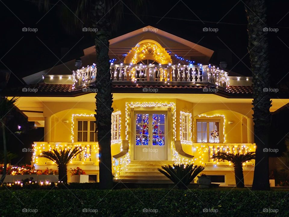 beautiful house illuminated by a thousand lights