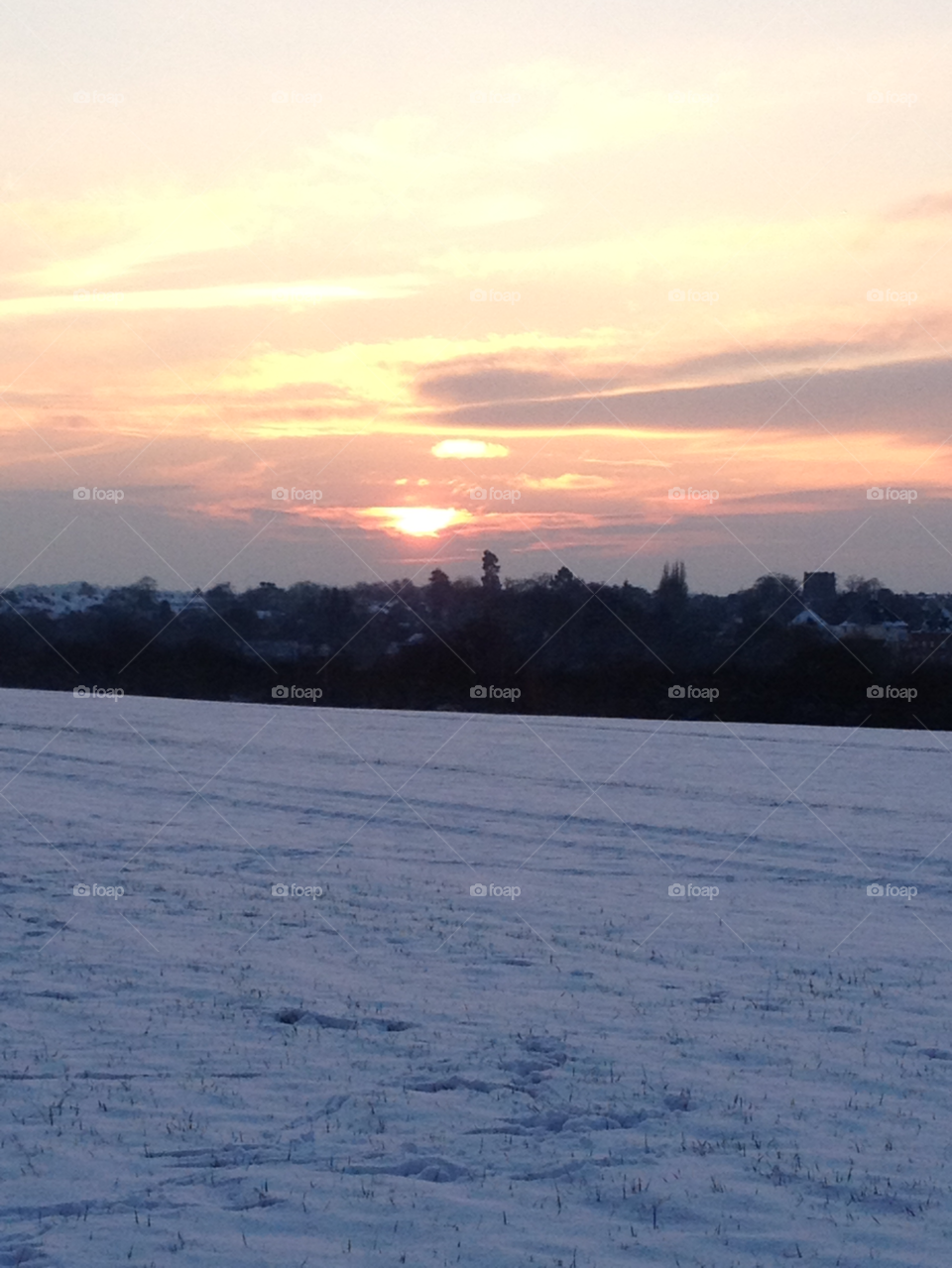 snow winter sunset fields by lynn7507