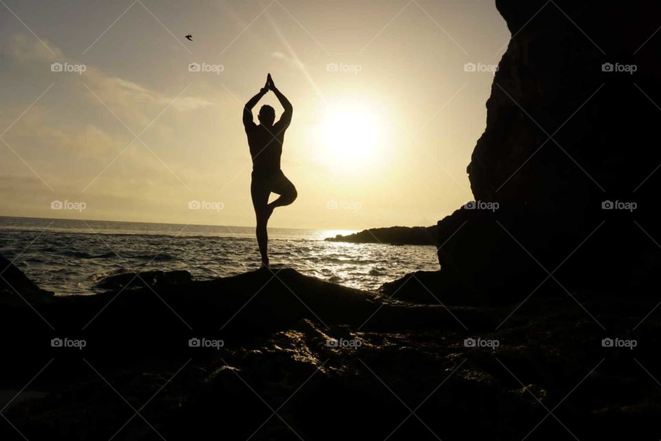 Yoga#training#exercise#balance#concentrated#position#sunrise#cave#sea