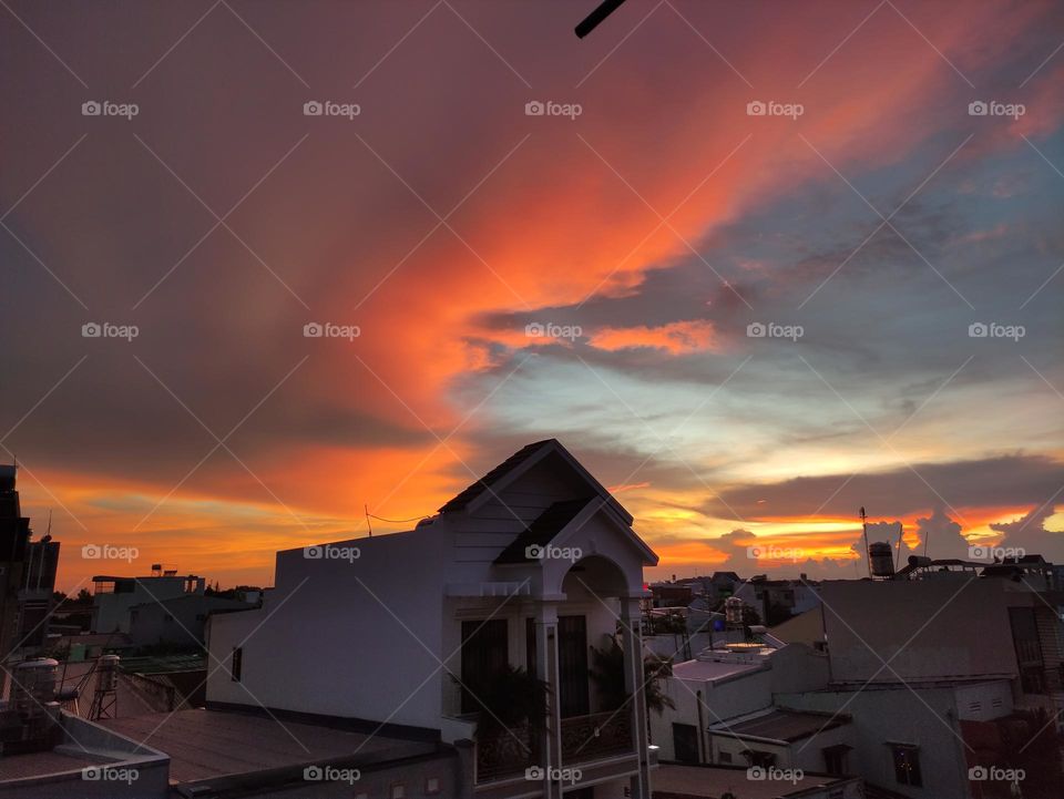 The sunset creates wonderful fanciful clouds