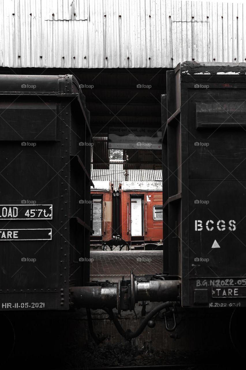 Old het still functioning. Providing the service to the people. Railcars parked at a railway station in Sri Lanka.