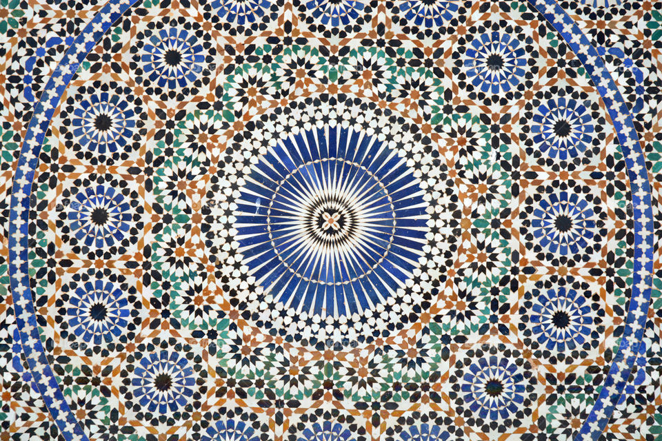 Arabian mosaic with circles and colors in Marocco