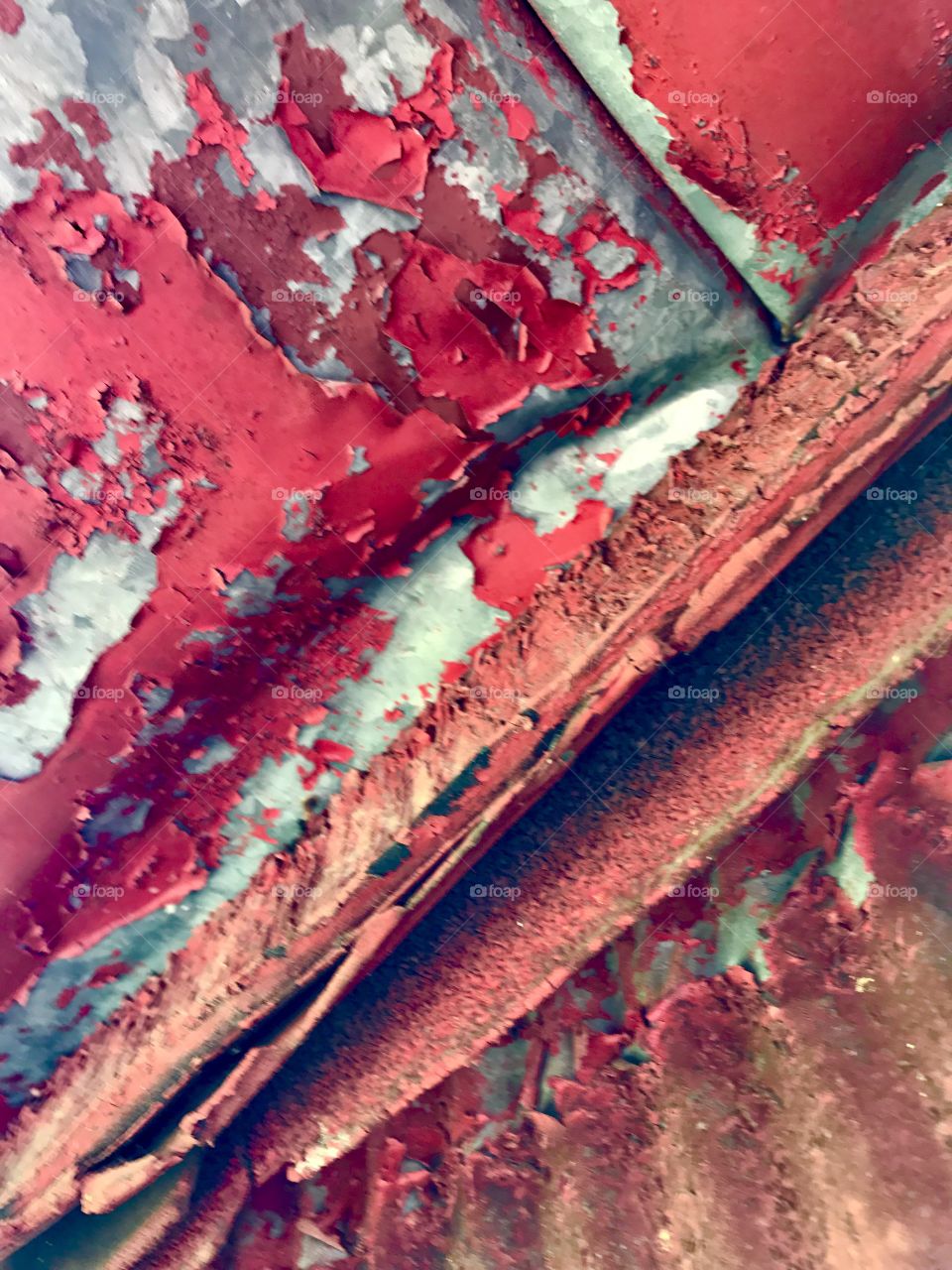 Close-Up Red Peeling Wood & Metal