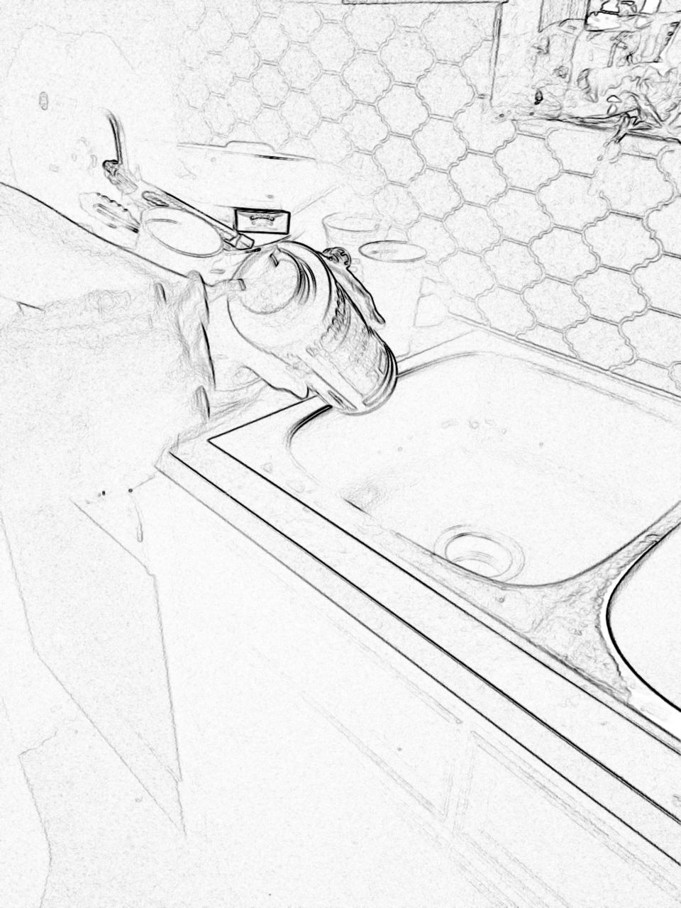 Clearing a clogged sink - digital sketch 