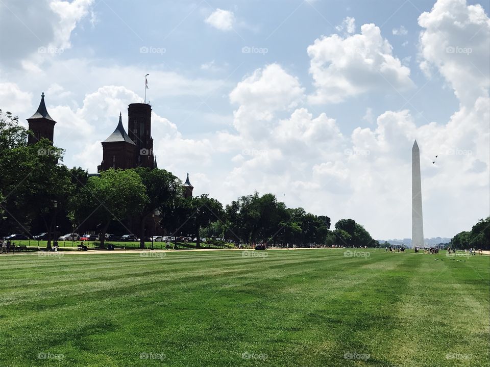 Smithsonian Casle and Washington Monument from the National Mall in Washington DC