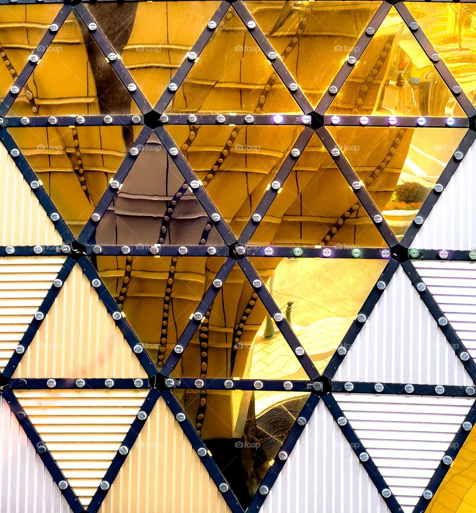 Geometric shapes in modern glass and steel architecture