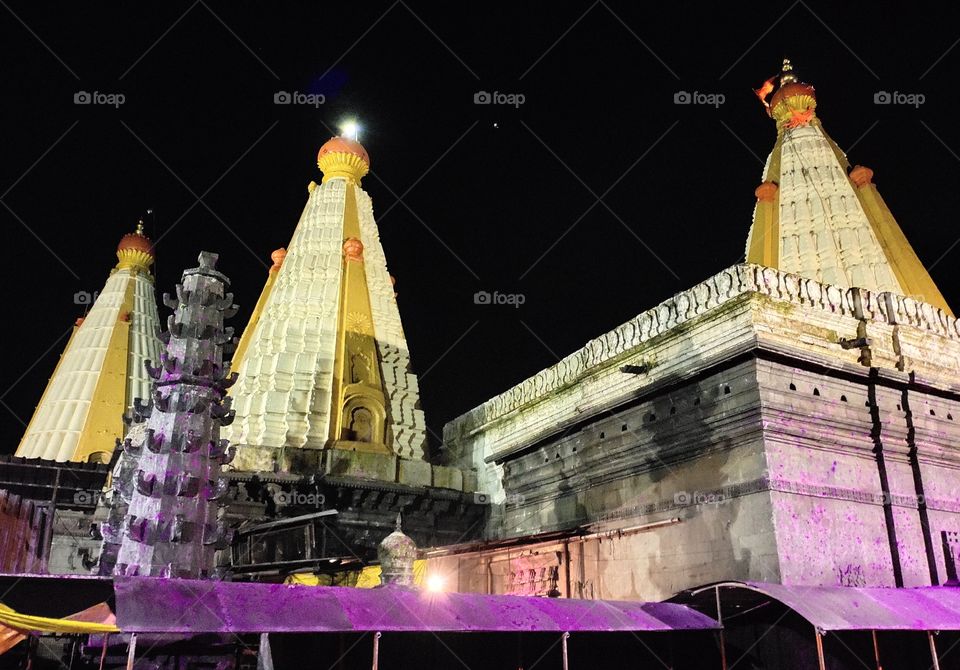 Ancient Indian Beautiful Temple's photo captured at night,  Stone carving, detailing can be seen and true example of classical Indian artisans work