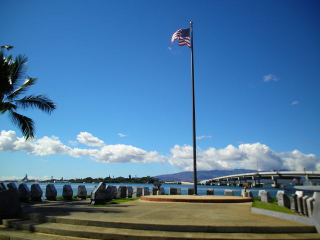 U.S. Flag and Ford Island Pearl Harbor