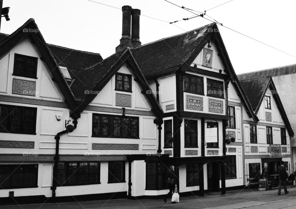 black and white architecture. English bar