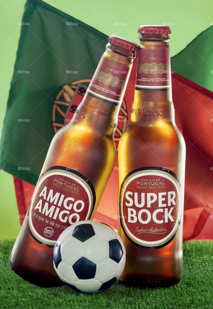 Football themed beer product photography 