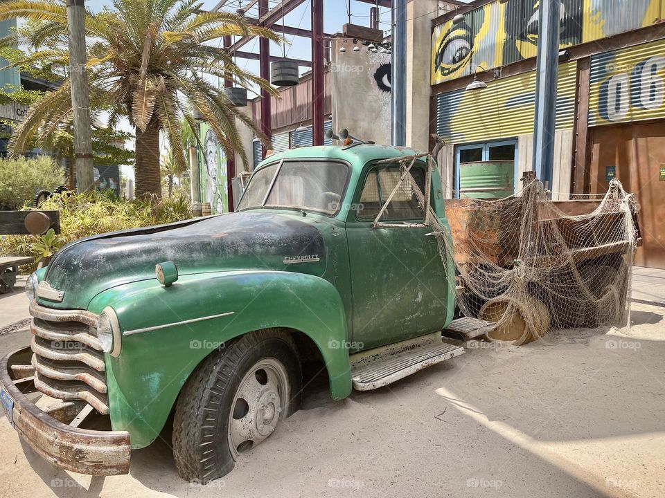 Old American retro green car