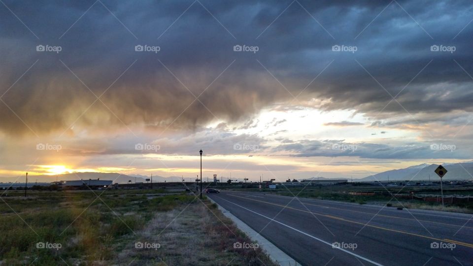 Road, Sunset, Storm, No Person, Landscape
