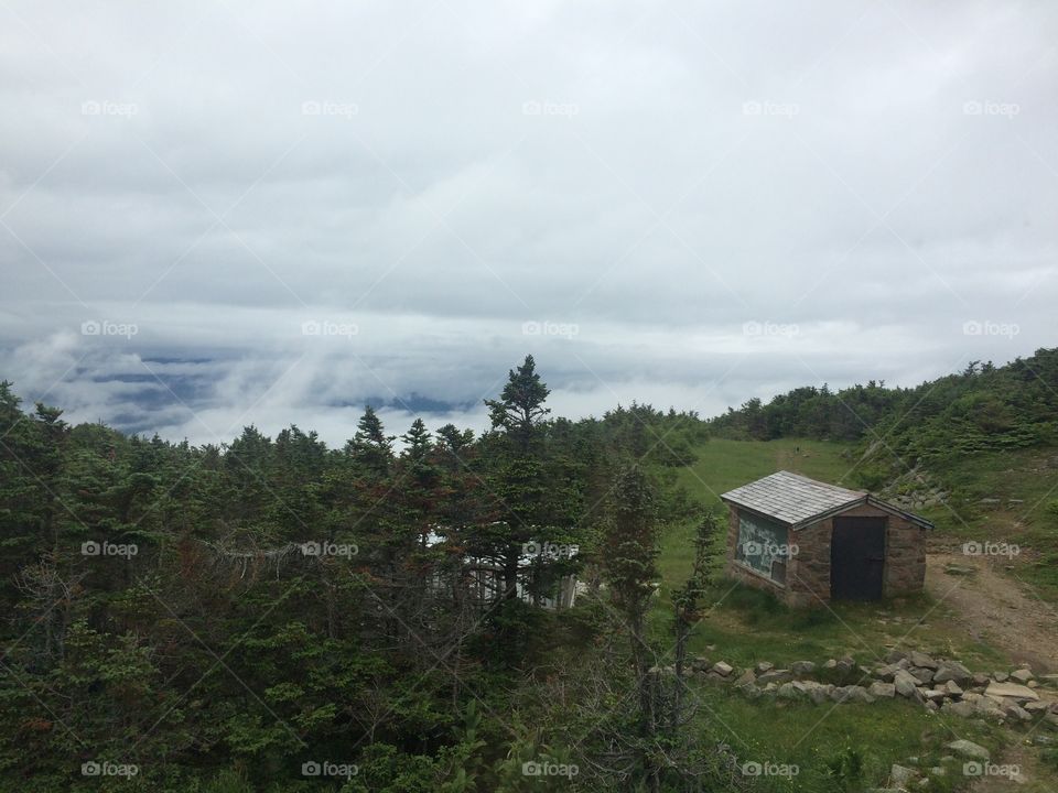 A view from the hut at the base of Mount Madison in the white mountains of New Hampshire