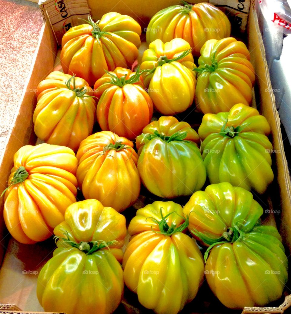 Exotic Spanish tomatoes for sale at the market 