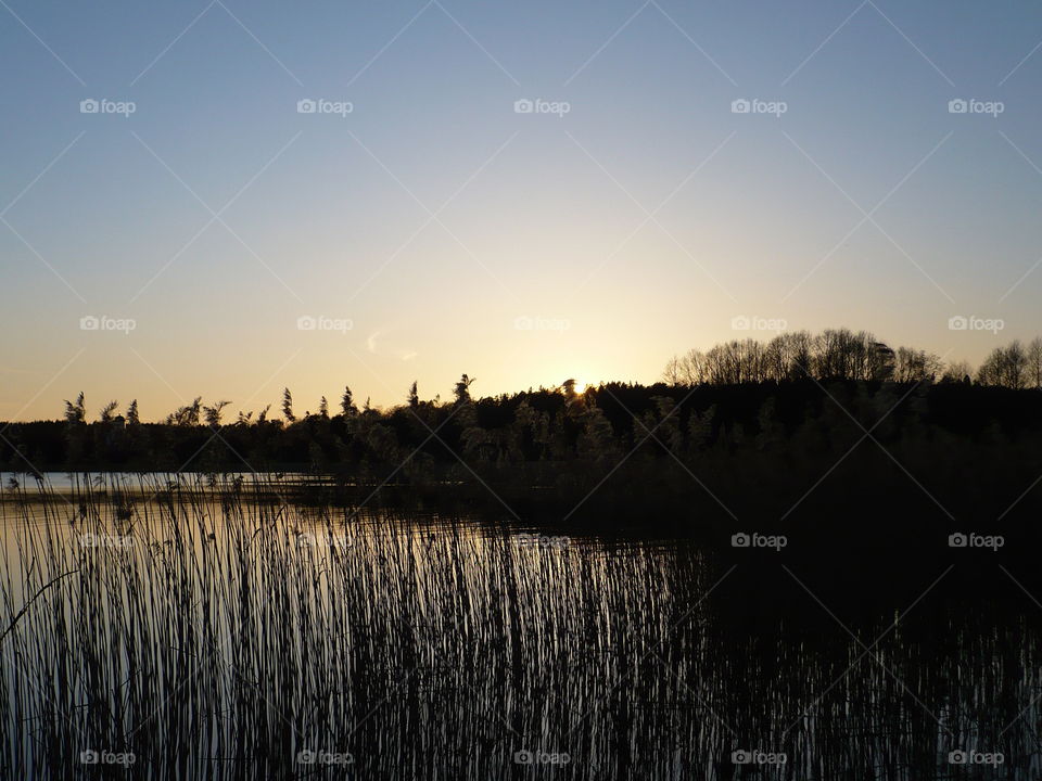 Dawn, Sunset, Lake, Reflection, Water