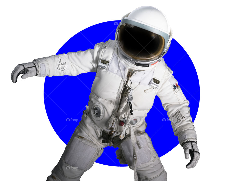 Astronaut in front of blue circle 