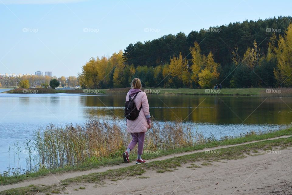 autumn nature landscape and people walking