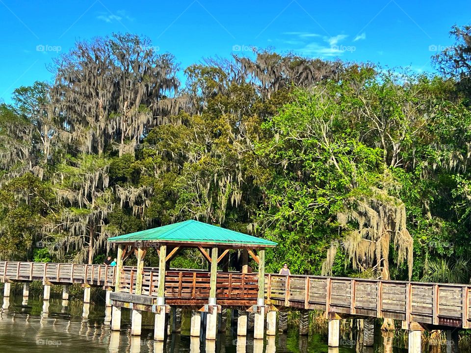 Closeup of a shelter on walk bridge 