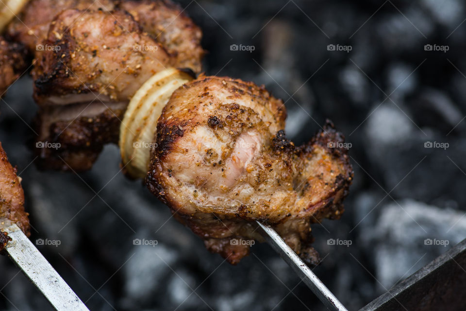 Meat steak on barbecue