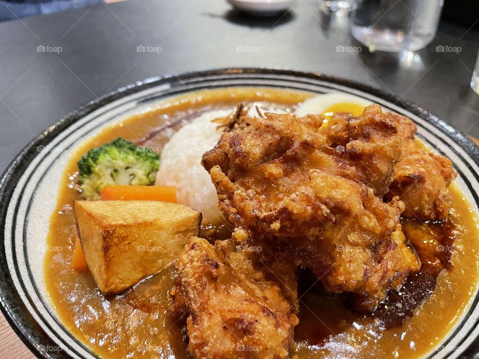 Fried chicken curry.  