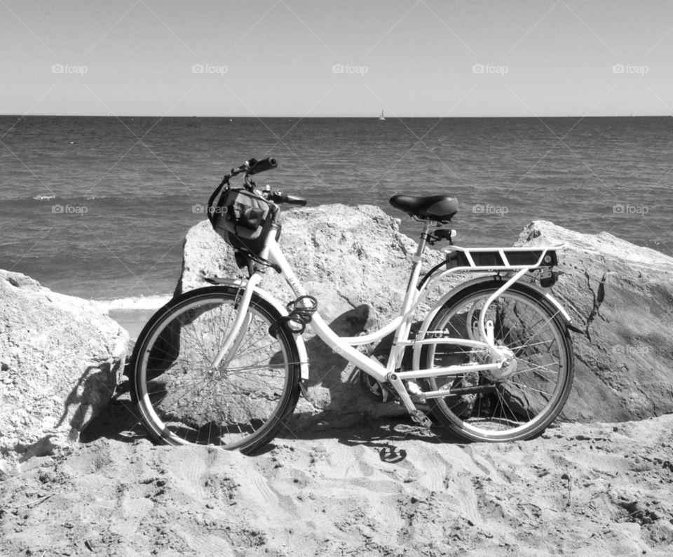 B&W bike at the beach. B&W bike at the beach