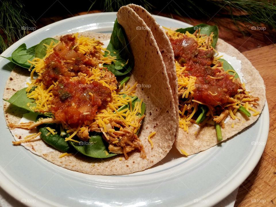 Shredded chicken tacos