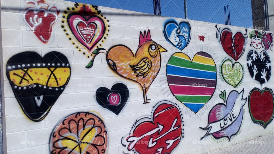 Graffity calle muro colores corazón