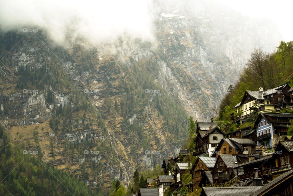 What Hallstatt is all about, mountains and traditional houses.