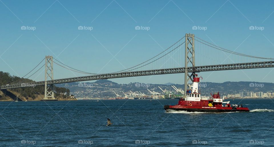 San Francisco Fire Boat by the Oakland Bay Bridge.