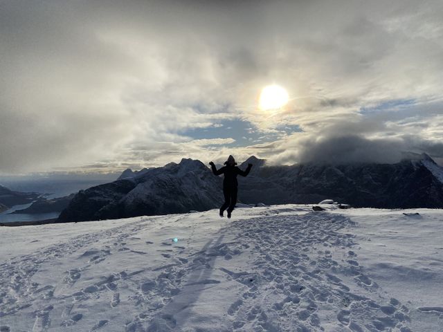 Jumping in the snow, Lofoten islands